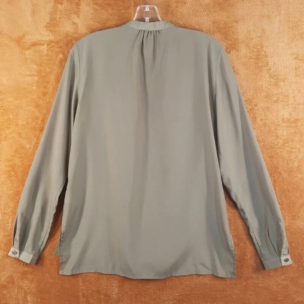 MICHAEL KORS Womens Top Size 4 Green Pullover 1/4 Zip Pleated Draped Blouse
